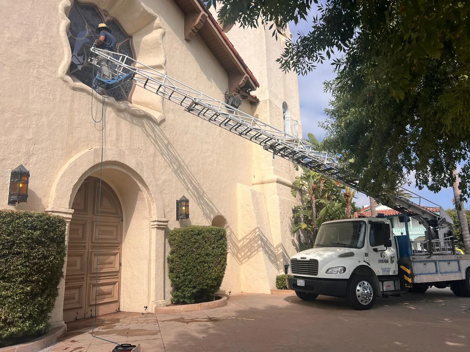 Boom lift access for church stained glass repair and restoration work
