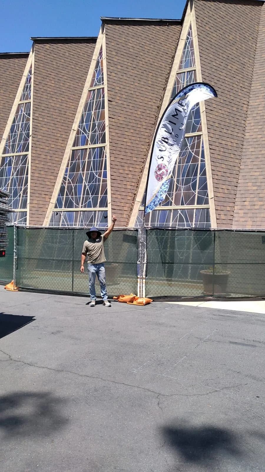 Church stained glass removal and reinstallation access from the exterior