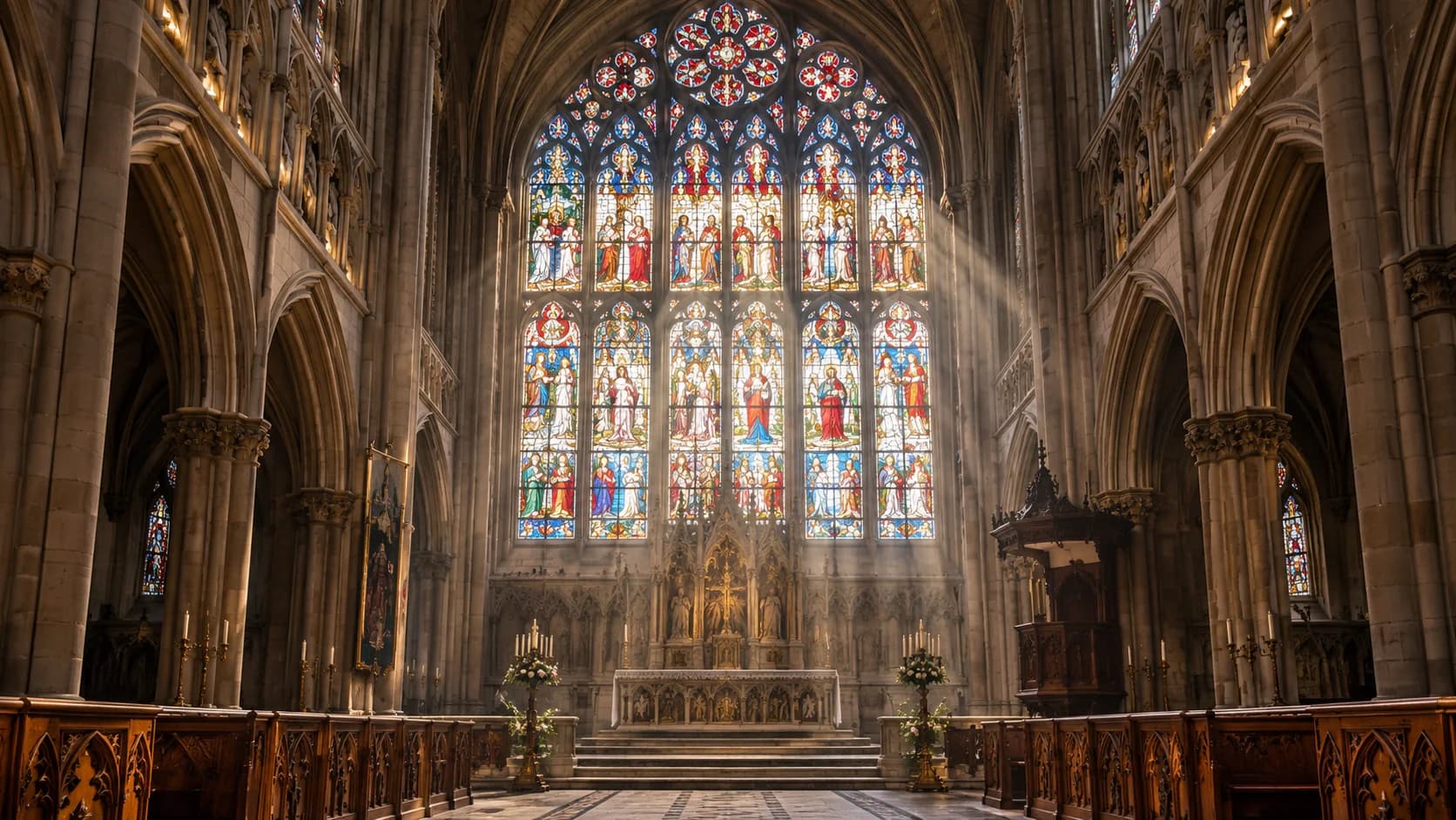 Gothic church stained glass window prepared for restoration and preservation